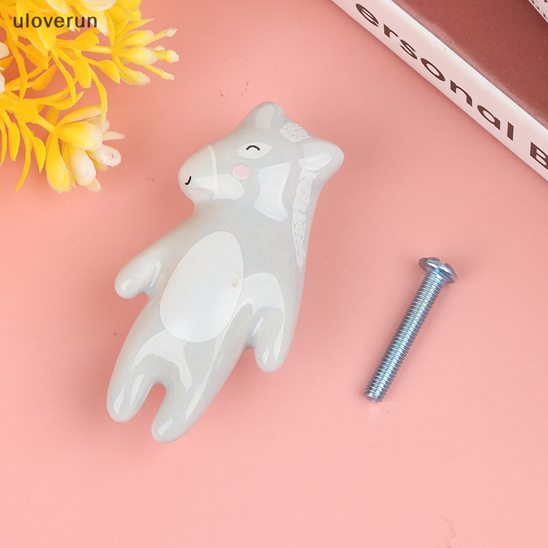 Uloverun Tay Nắm Ngăn Kéo Tủ Một Lỗ Bằng Gốm Hình Động Vật Hoạt Hình Dễ Thương vn