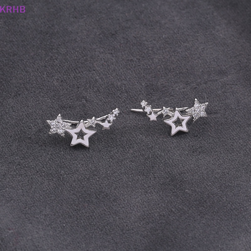 1 Đôi Bông Tai Dáng Dài Đính Đá Zircon Trắng Hình Ngôi Sao Phong Cách Đơn Giản Cho Nữ Mới