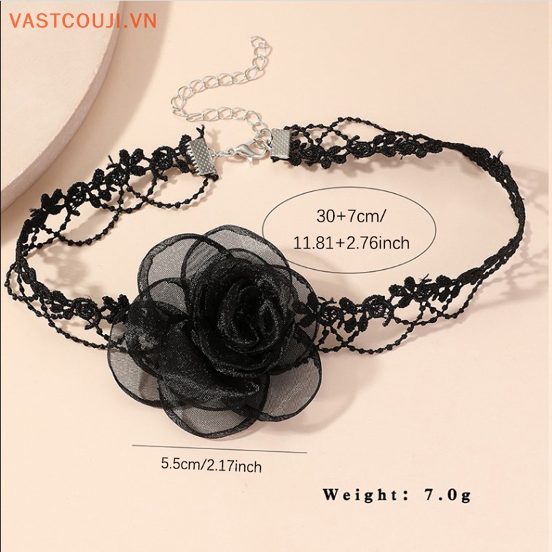 Vòng Cổ Choker Phối Ren Hoa Trà Đen Phong Cách Gothic Quyến Rũ Cho Nữ