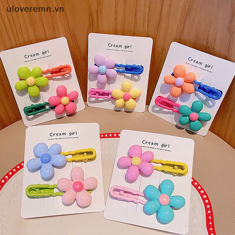 Bộ 2 Kẹp Tóc Hình Hoa Nhiều Màu Sắc Phong Cách Vintage Dễ Thương Cho Nữ