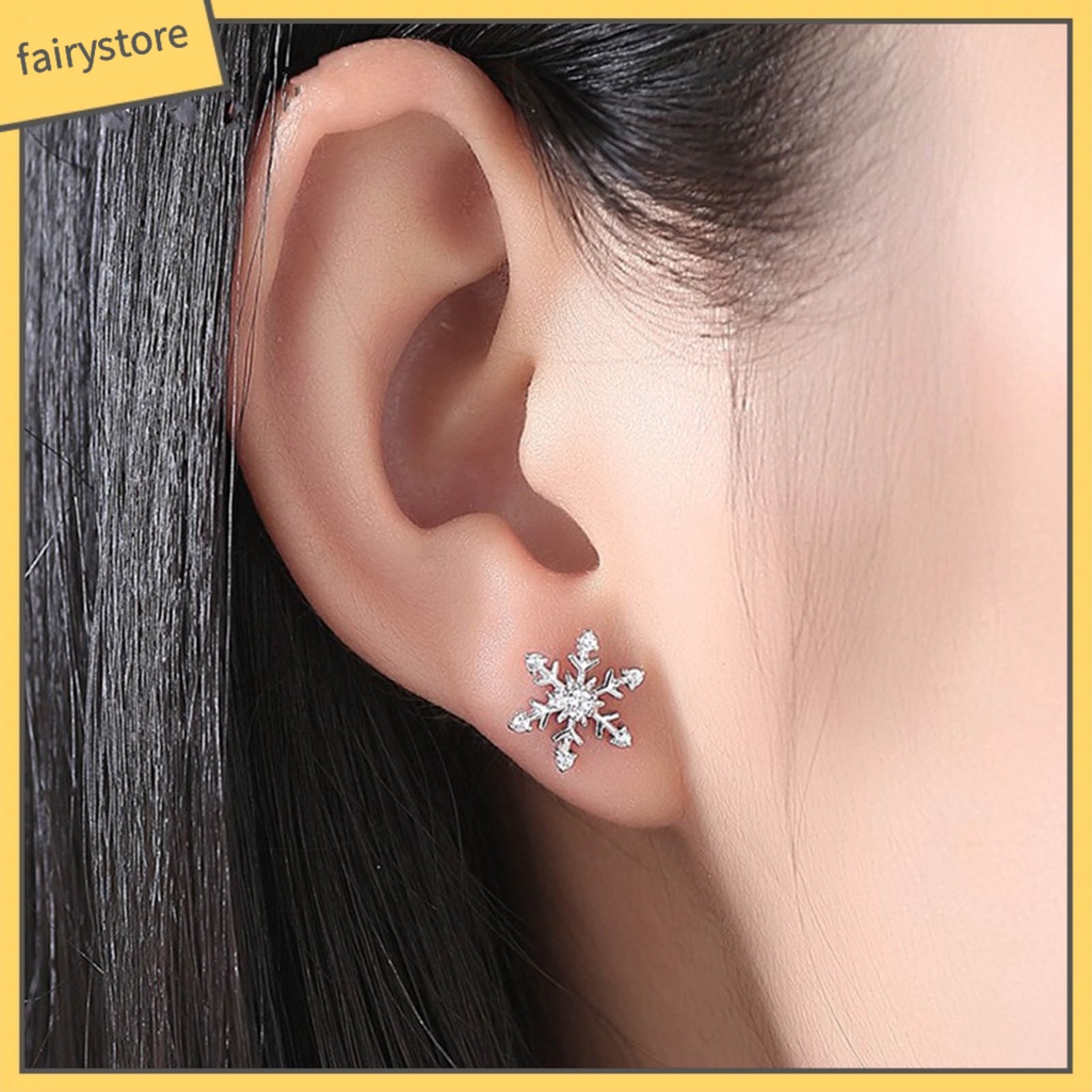 1 Đôi Bông Tai Hình Hoa Tuyết Đính Đá Lấp Lánh Trang Nhã Dành Cho Nữ