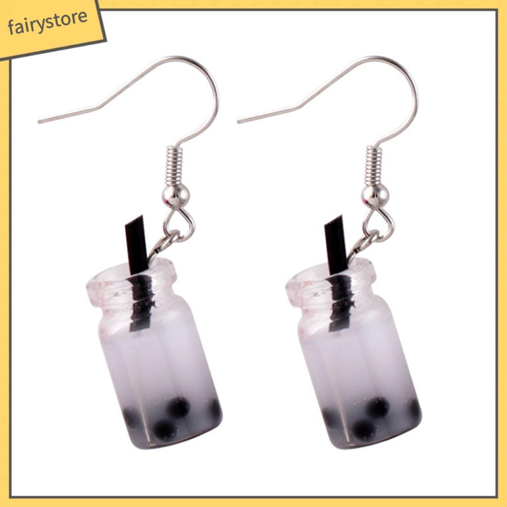 1 Đôi Bông Tai Hình Ly Trà Sữa Thủy Tinh Không Gây Dị Ứng Dễ Thương Thời Trang Cho Nữ