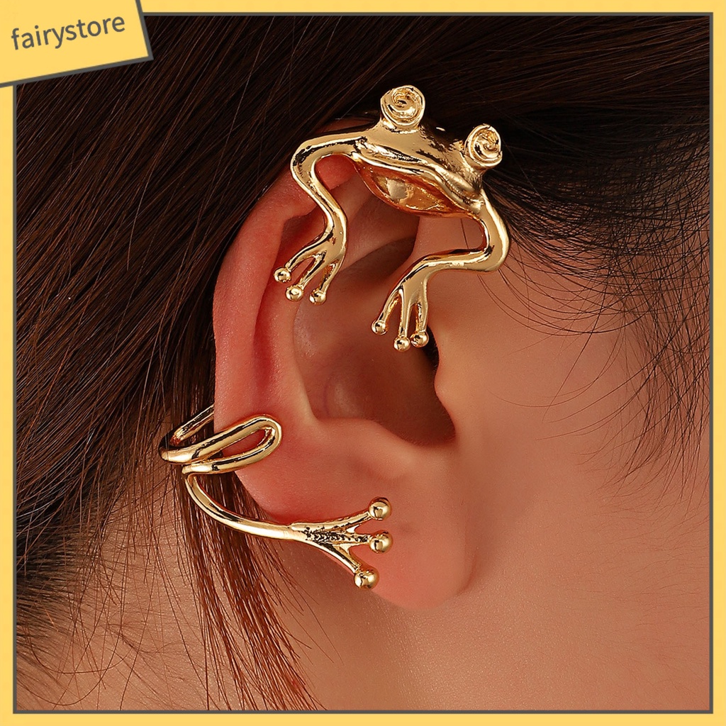 1 Khuyên Kẹp Vành Tai Hình Ếch Bằng Hợp Kim Phong Cách Hip Hop Cổ Điển