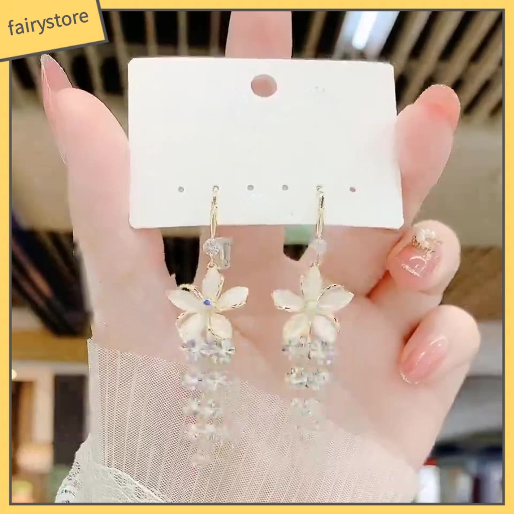 1 Đôi Bông Tai Dáng Dài Hình Hoa Đính Đá Lấp Lánh Thời Trang Cho Nữ