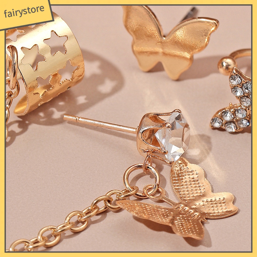 Bông Tai Dạng Xích Hình Bướm Đính Đá Trang Trí Dành Cho Nữ