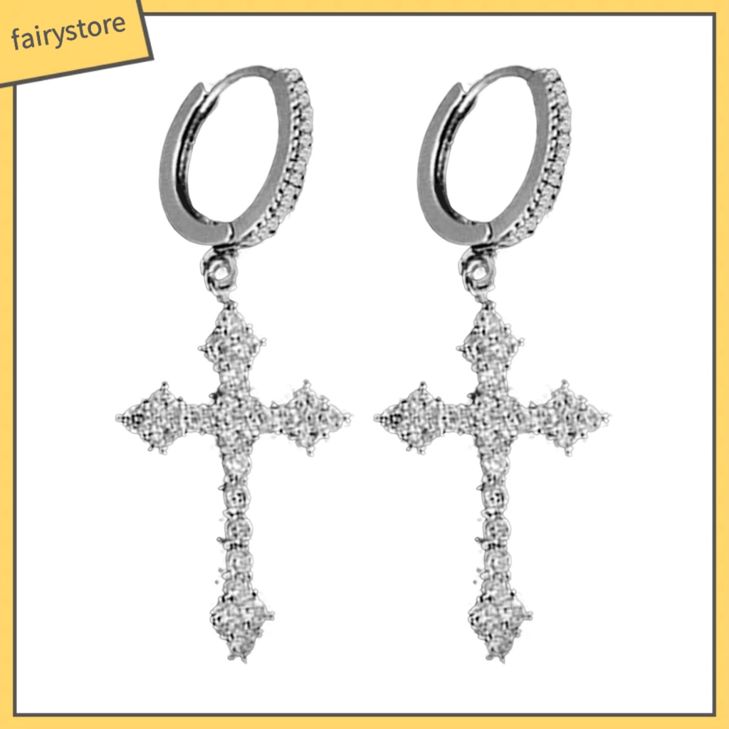 1 Đôi Bông Tai Hình Thánh Giá Đính Đá Zircon Lấp Lánh Dành Cho Nữ