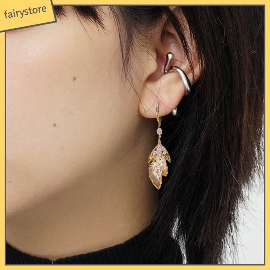 1 Đôi Bông Tai Hình Chiếc Lá Đính Đá Lấp Lánh Dành Cho Nữ