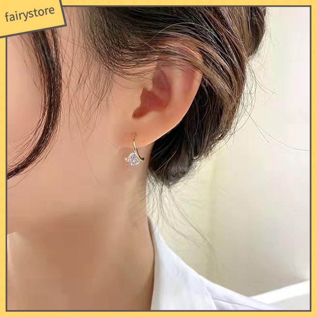 1 Đôi Bông Tai Hình Học Đính Đá Zircon Lấp Lánh Dành Cho Nữ