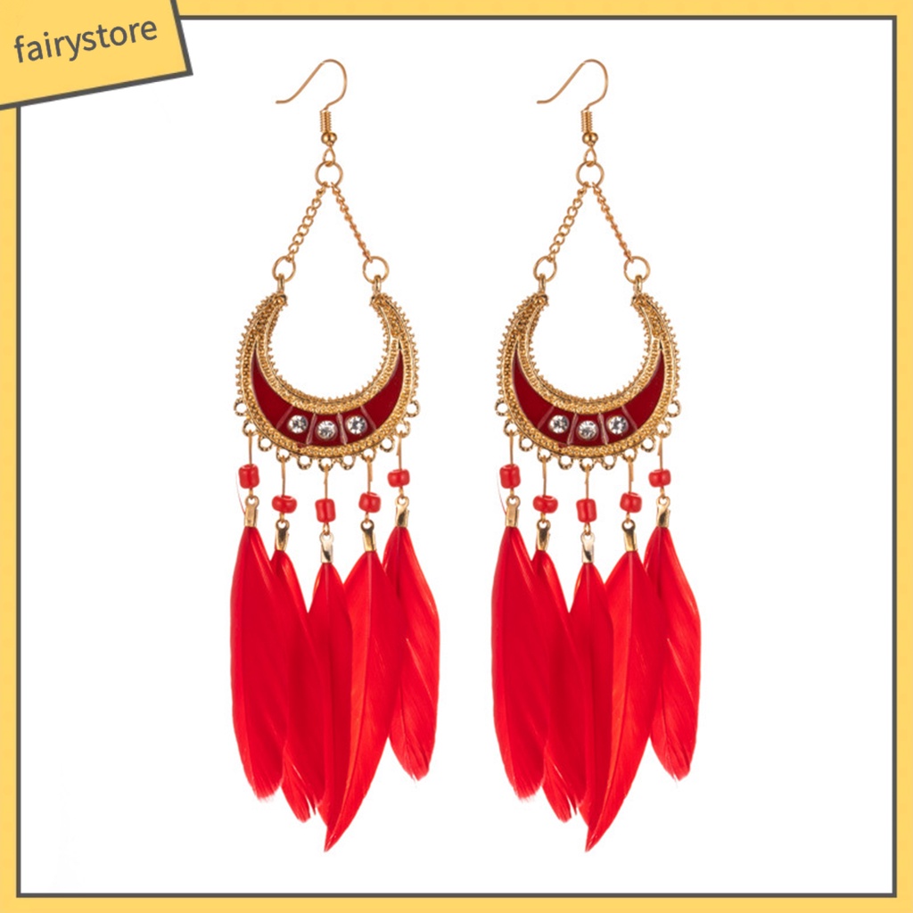 1 Đôi Bông Tai Hình Lông Vũ Phong Cách Bohemia