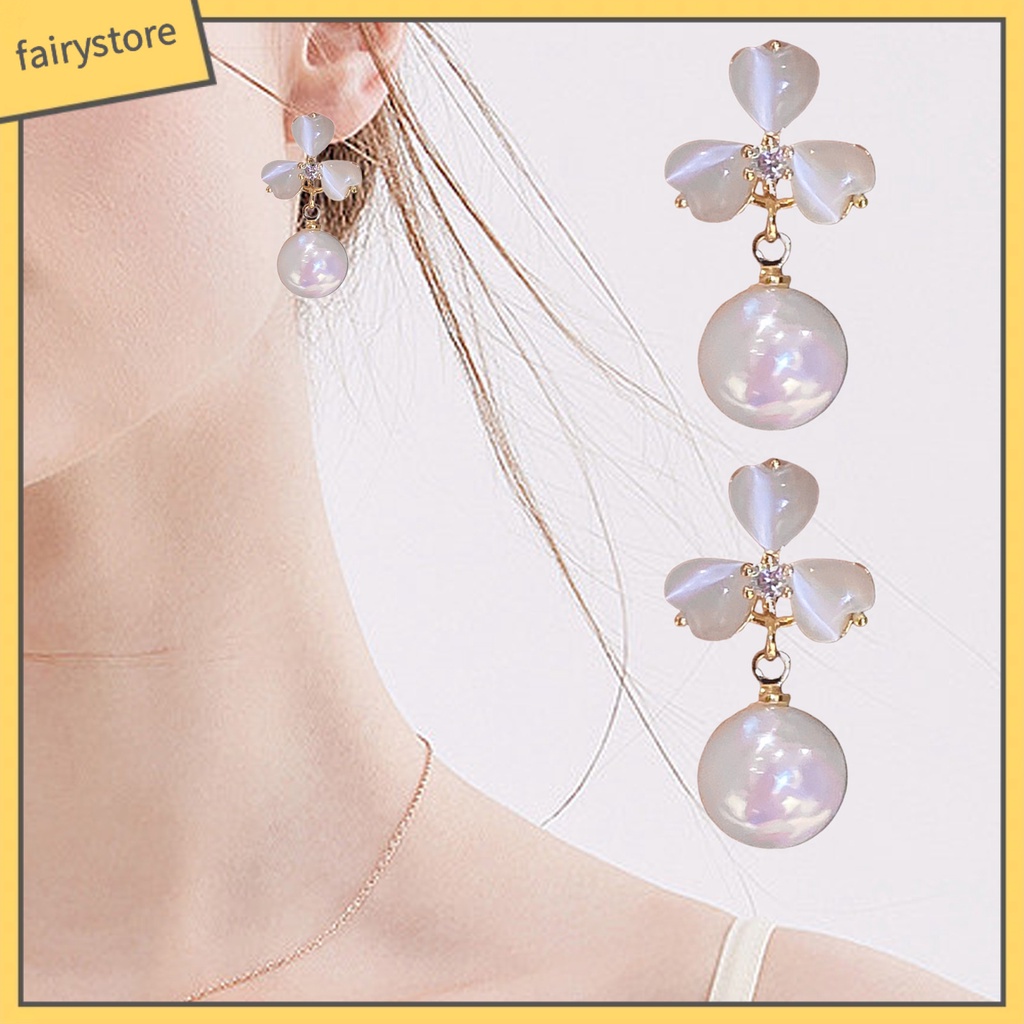 1 Đôi Bông Tai Hình Hoa Đính Ngọc Trai Giả Phong Cách Pháp Thanh Lịch Dành Cho Nữ