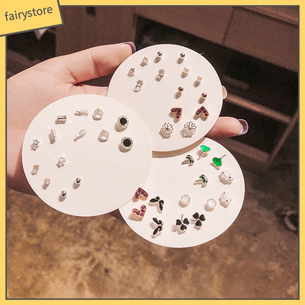 Set 6 / 7 Cặp Bông Tai Trái Tim Đính Đá / Ngọc Trai Giả Thời Trang