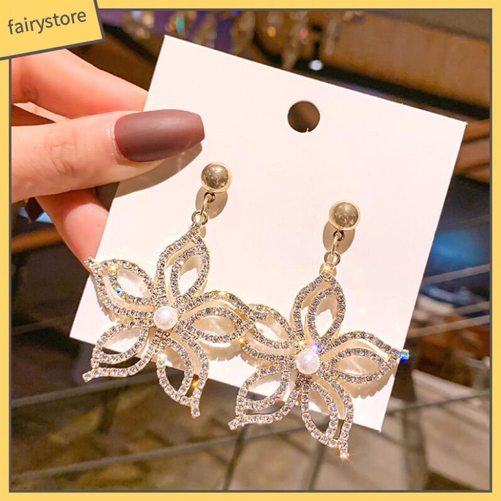 Bông Tai Dáng Dài Hình Hoa / Ngôi Sao Đính Đá Thời Trang Dự Tiệc Cho Nữ