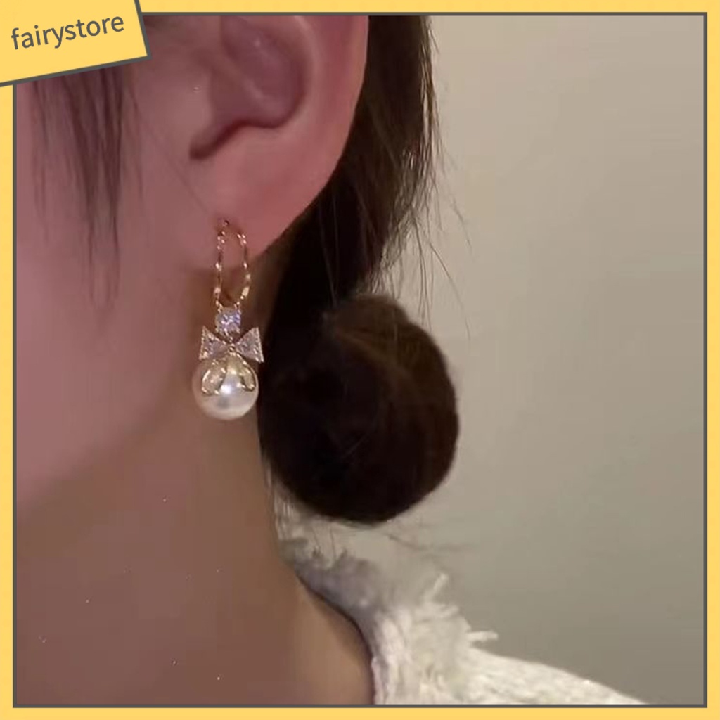 1 Đôi Bông Tai Hình Nơ Đính Đá Lấp Lánh Sang Trọng