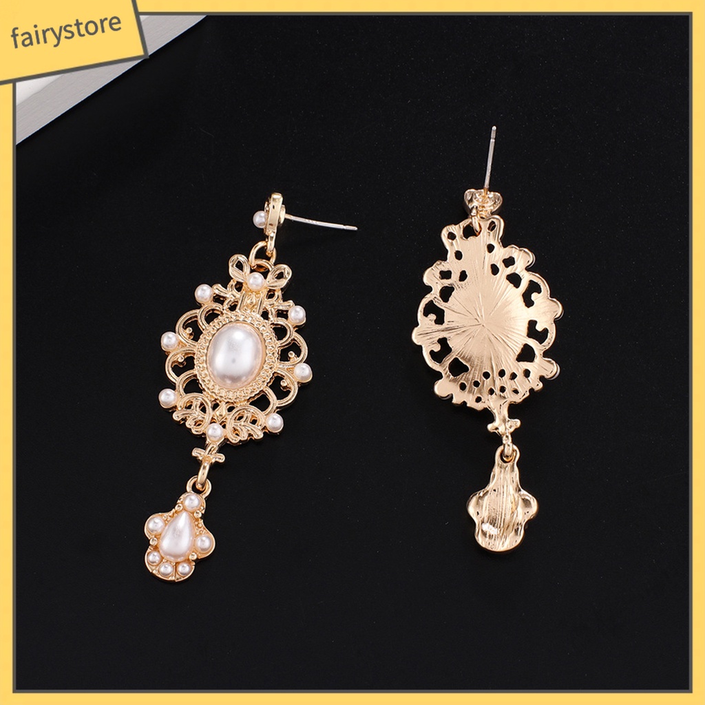 [FRO] 1 Đôi Bông Tai Thiết Kế Hình Học Đính Ngọc Trai Giả Phong Cách Hoàng Gia Retro Thời Trang Tòa Án Baroque
