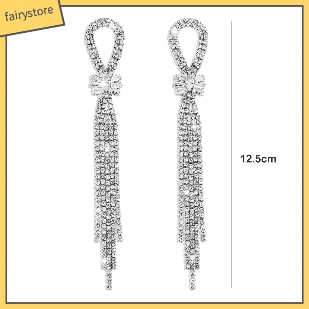 1 Đôi Bông Tai Tua Rua Dài Đính Đá Lấp Lánh Thời Trang