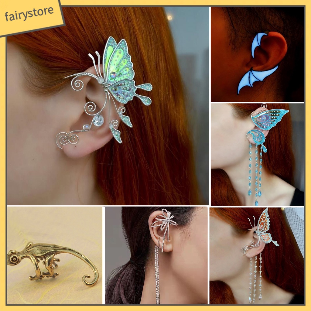 1 Khuyên Kẹp Vành Tai Hình Hoa Bướm Lấp Lánh Thời Trang