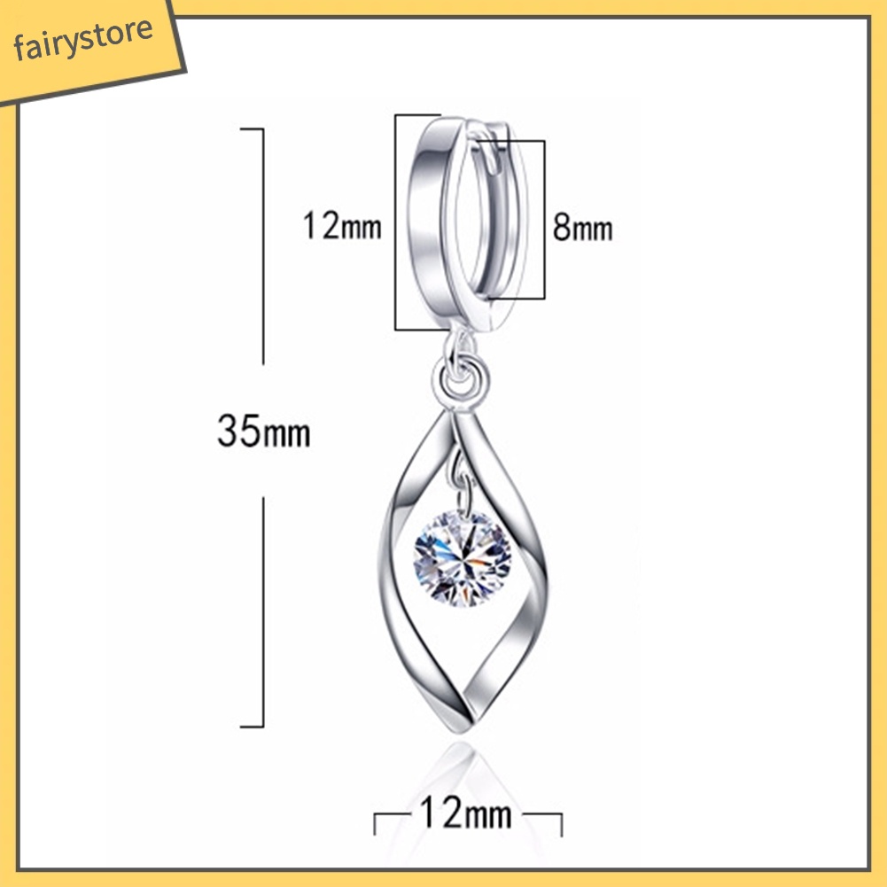 Khuyên Tai Vòng Xoắn Dài Đính Đá Zircon Hình Trái Tim Thanh Lịch Cho Nữ