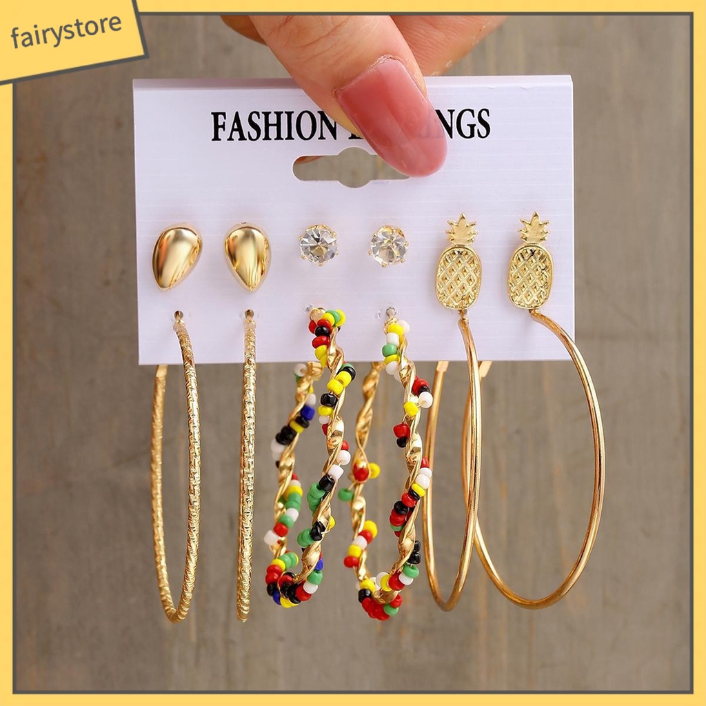 Set 6 Đôi Bông Tai Dạng Vòng Thời Trang Dành Cho Nữ