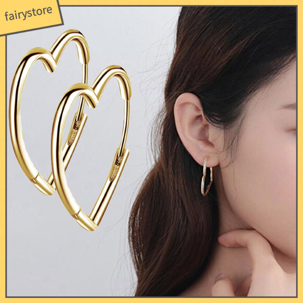 1 Đôi Bông Tai Hình Trái Tim Bằng Đồng Tinh Tế Dành Cho Thanh Thiếu Niên