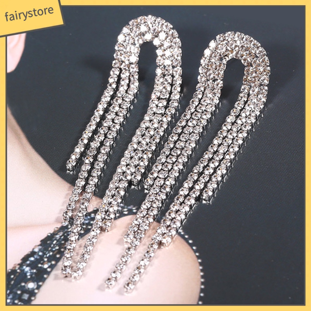 1 Đôi Bông Tai Dáng Dài Đính Đá Lấp Lánh Phong Cách Hàn Quốc