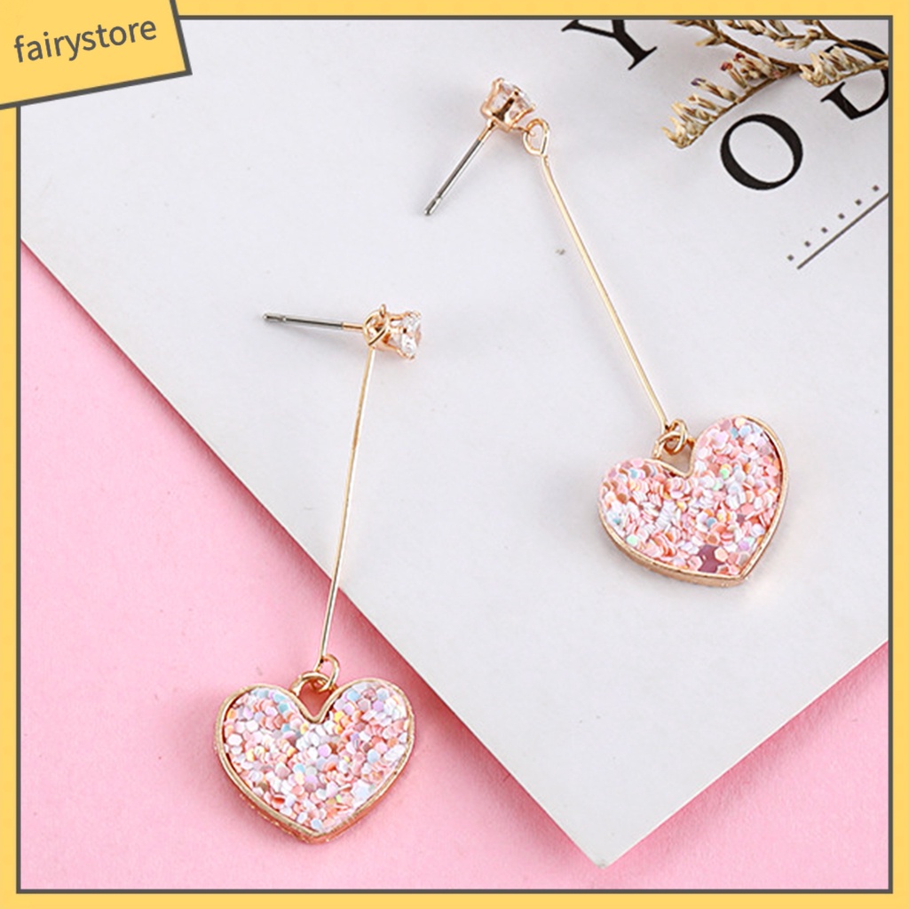 1 Đôi Bông Tai Dài Hình Trái Tim Đính Đá Zircon Bằng Hợp Kim Dành Cho Ngày Valentine