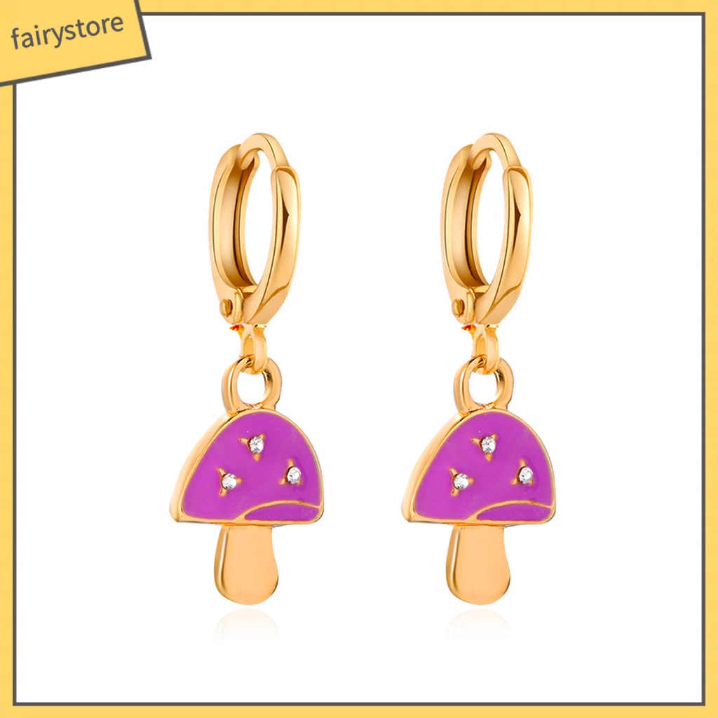 1 Đôi Bông Tai Hợp Kim Hình Nấm Đính Đá Màu Sắc Tươi Sáng