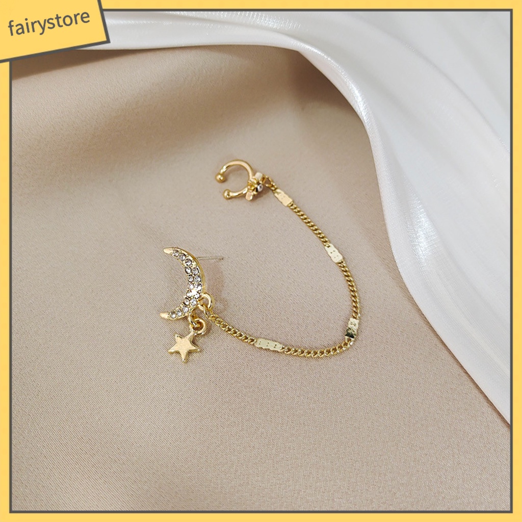 1 Bông Tai Đeo Vành Tai Hình Mặt Trăng Ngôi Sao Đính Đá Bằng Hợp Kim