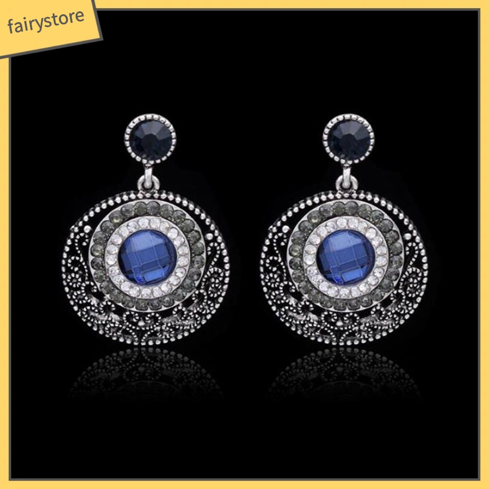 Đôi Bông Tai Hình Tròn Đính Đá Phong Cách Retro Dành Cho Nữ