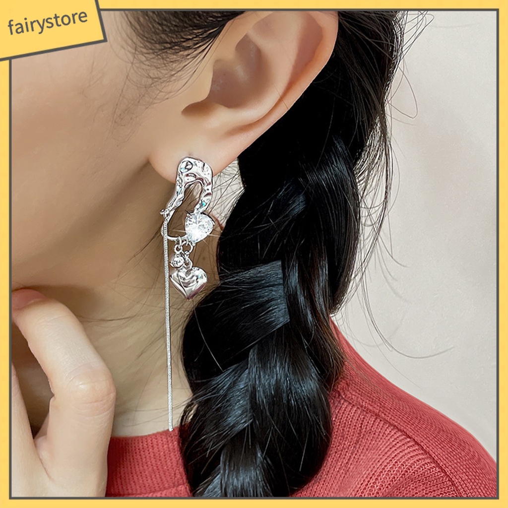 1 Đôi Bông Tai Hình Trái Tim Xếp Ly Không Đối Xứng Dành Cho Nữ