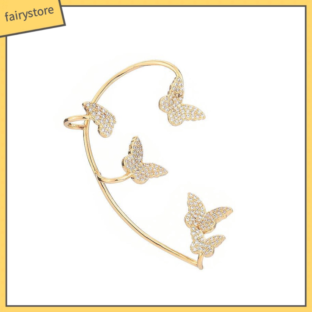 1 Bông Tai Kẹp Hình Bướm Đính Đá Đơn Giản Cho Đám Cưới