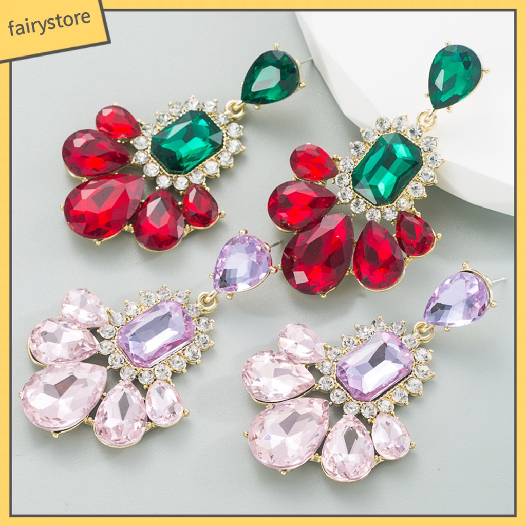 1 Đôi Bông Tai Đính Đá Nhiều Màu Bắt Mắt Phong Cách Vintage