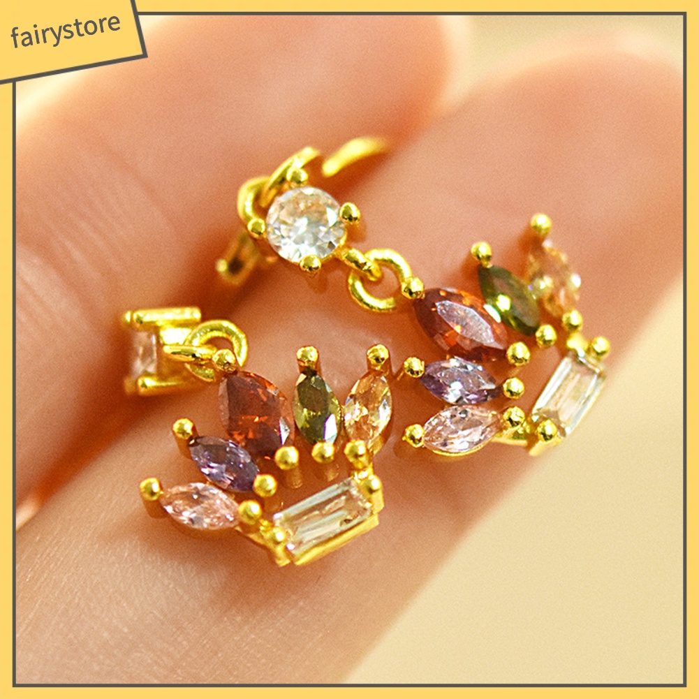 Bông Tai Hình Vương Miện Nạm Đá Nhiều Màu Cho Nữ