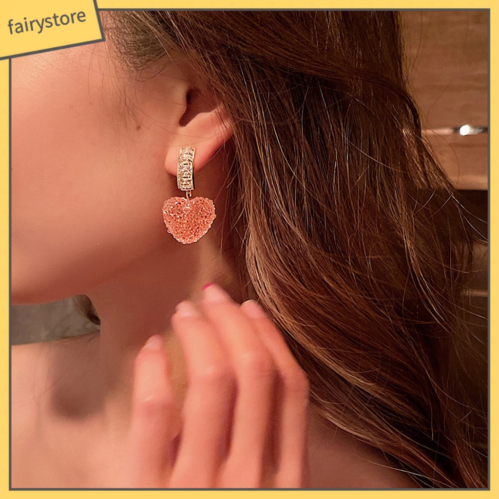 1 Đôi Bông Tai Hình Trái Tim Đính Đá Zircon Lấp Lánh Dành Cho Nữ