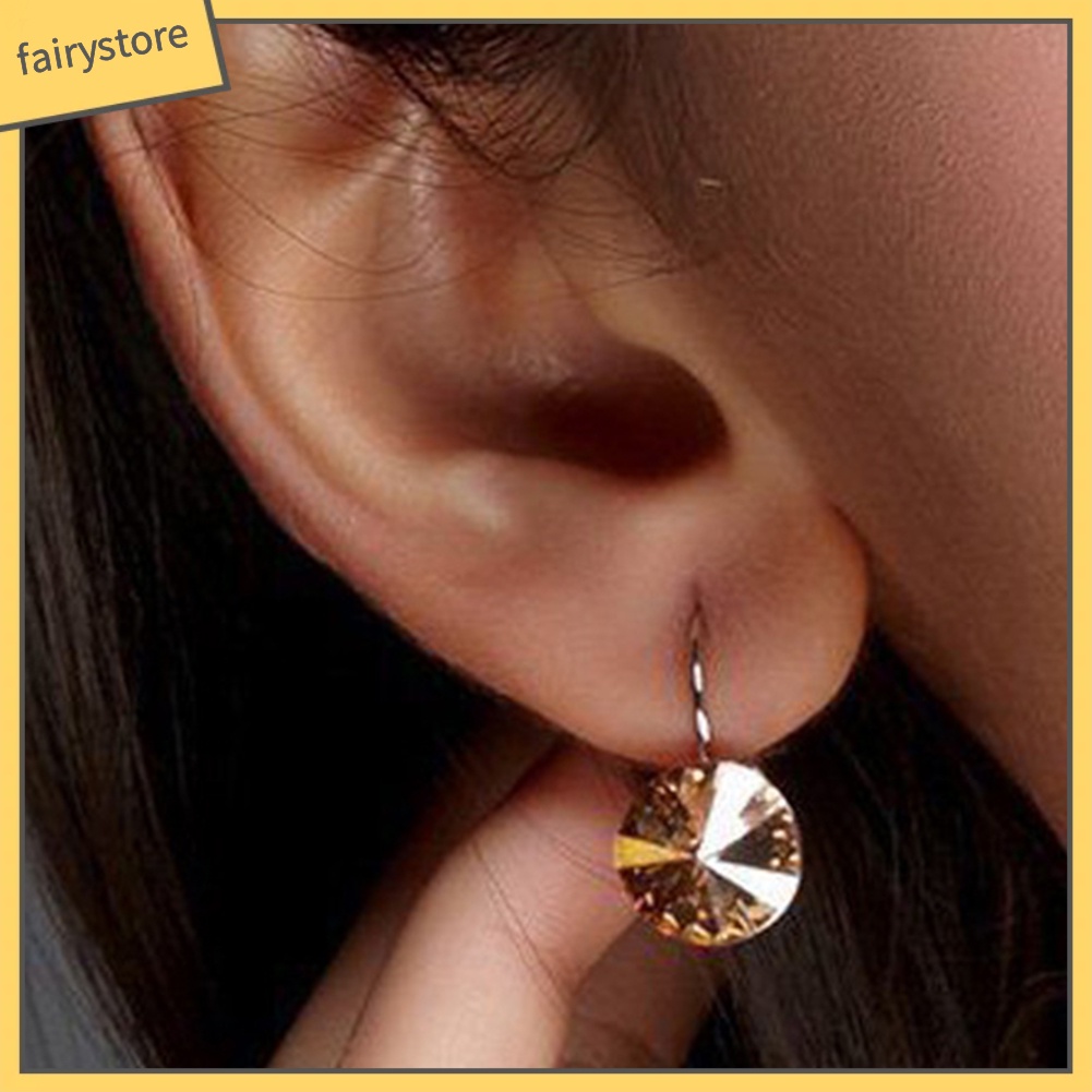 Đôi Bông Tai Hình Tròn Đính Đá Thời Trang Cho Nữ