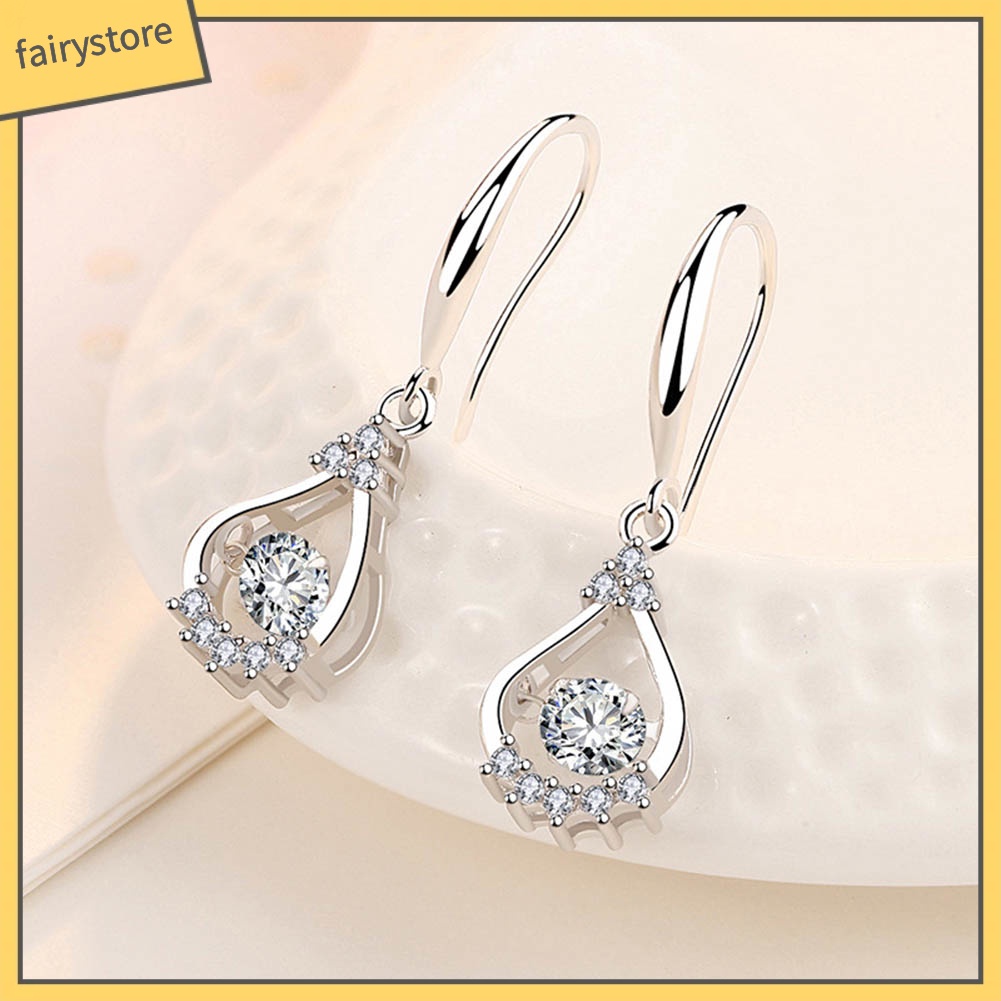 Bông Tai Dáng Dài Hình Giọt Nước Đính Đá Zircon Thời Trang Cho Nữ