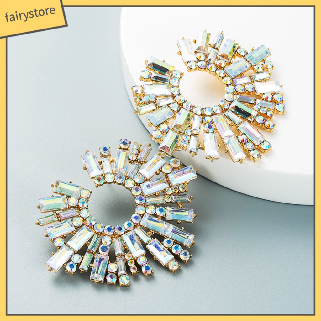 1 Đôi Bông Tai Hình Hoa Hướng Dương Đính Đá Nhiều Màu Phong Cách Bohemian