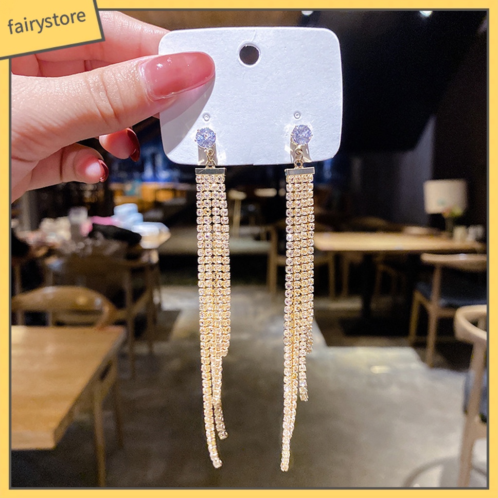 1 Đôi Bông Tai Dáng Dài Đính Đá Lấp Lánh Thời Trang Cho Nữ