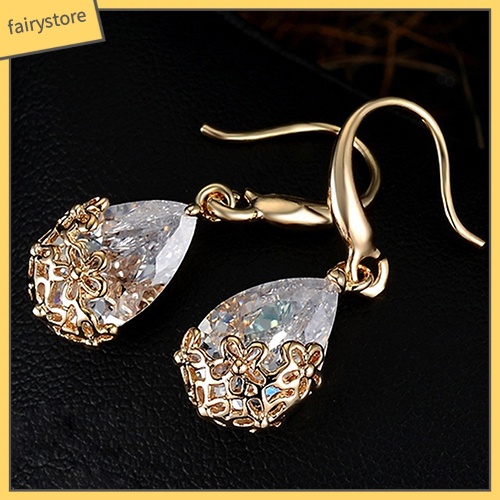 Đôi Bông Tai Hình Giọt Nước Đính Đá Thời Trang Cho Nữ