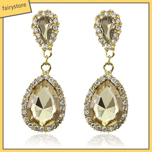 Bông Tai Hình Giọt Nước Đính Đá Sang Trọng Cho Cô Dâu