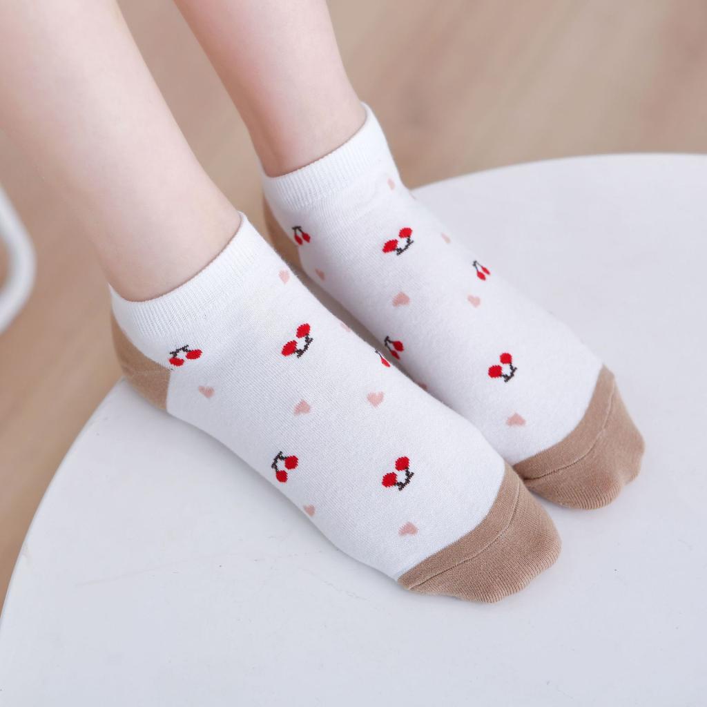 Đôi Vớ Cotton Thoáng Khí Họa Tiết Trái Cây Tươi Mới Thời Trang Xuân Hè Cho Nữ