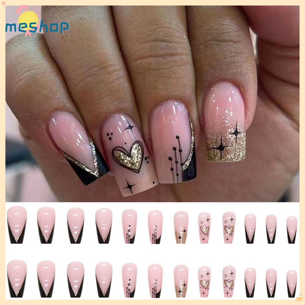 Set 24 Móng Tay Giả Hình Trái Tim DIY