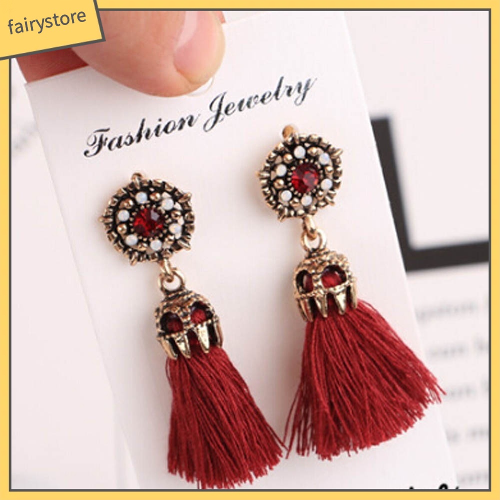 Bông Tai Dài Đính Đá Thời Trang Vintage Cho Nữ