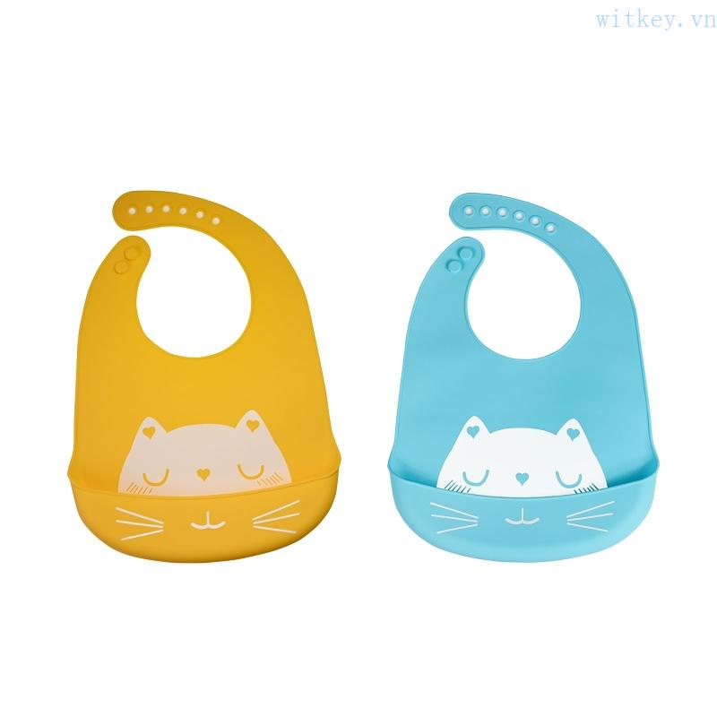 Set 2 Yếm Ăn Silicon Cấp Thực Phẩm Chống Nước In Họa Tiết Hoạt Hình Cho Bé