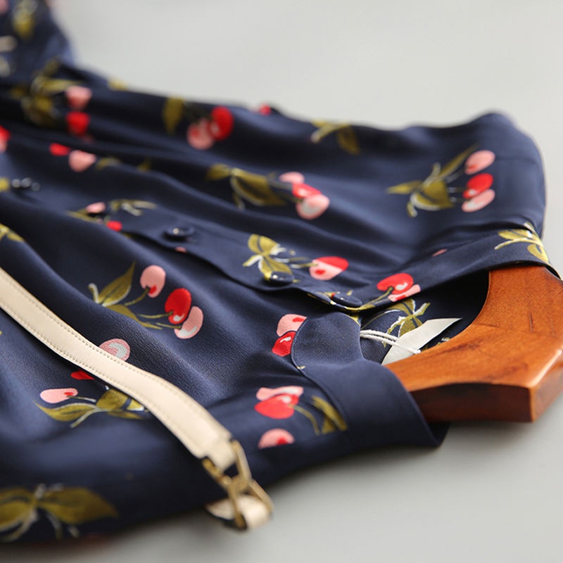 Đầm Chiffon Mỏng Chiết Eo In Họa Tiết Quả Cherry Thời Trang Mùa Hè 2023 Phong Cách Pháp Cho Nữ