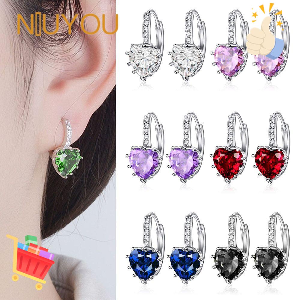 Set 2 Đôi Bông Tai Hình Trái Tim Đính Đá Nhiều Màu Sắc Lấp Lánh