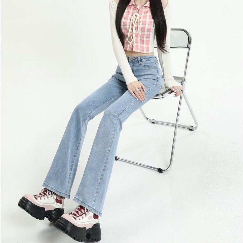 DaDuHey✨ (7 Colors) Women's Skinny Flare Jeans High Waist Slim All-Match 2022 New Elastic Small Fishtail Bootcut Jeans Pants