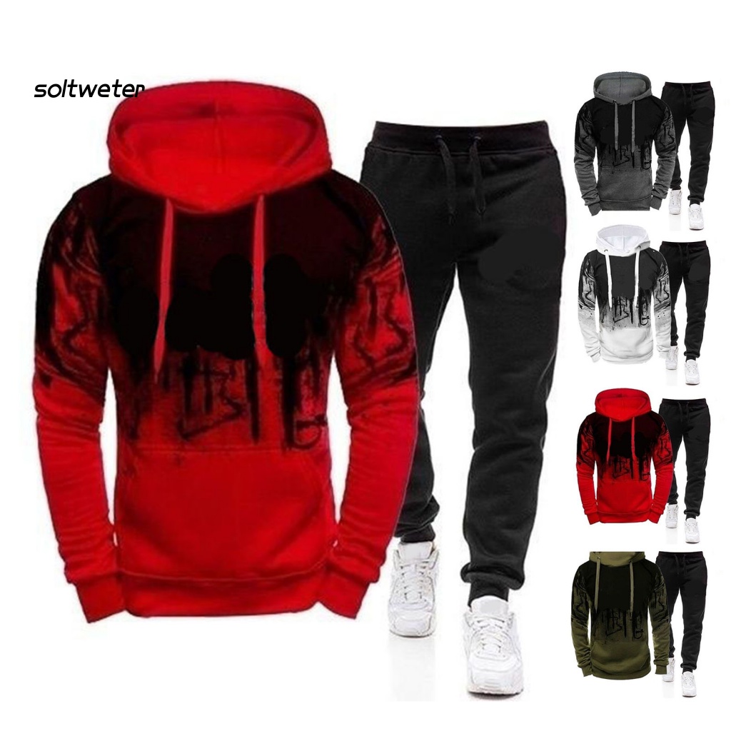 Bộ Đồ 2 Món Gồm Áo Hoodie Tay Dài Và Quần Dài Dây Rút Thấm Hút Mồ Hôi In Họa Tiết Vết Mực Thời Trang Cho Nam