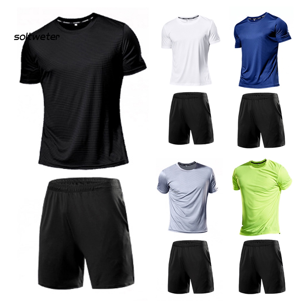 1 Bộ Đồ Thể Thao Áo Tay Ngắn Phối Quần Short Dáng Rộng Nhanh Khô Màu Trơn Thời Trang Mùa Hè Cho Nam