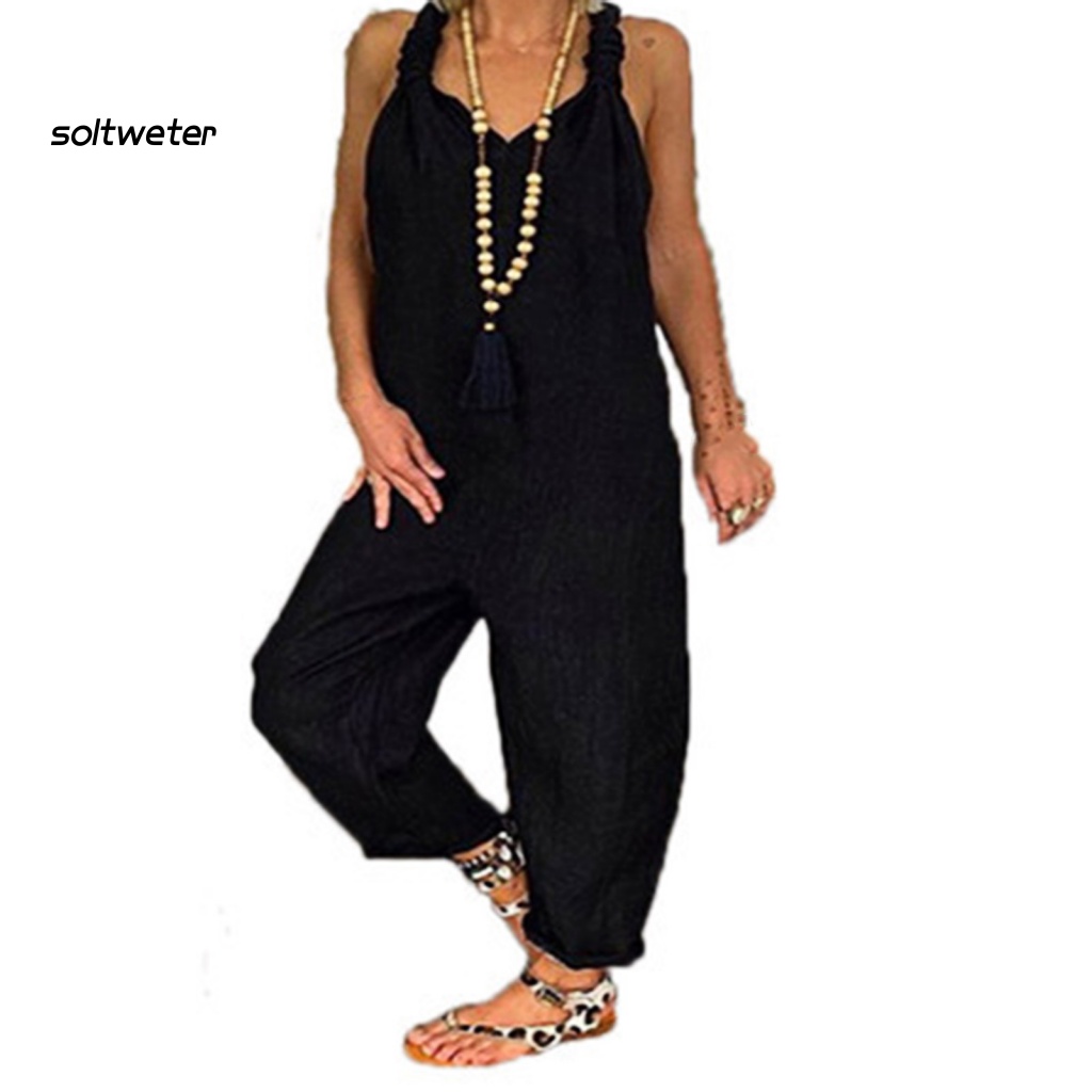 Áo liền quần Hai Dây Thắt Nút Màu Sắc Trơn Thời Trang Đường Phố Cho Nữ