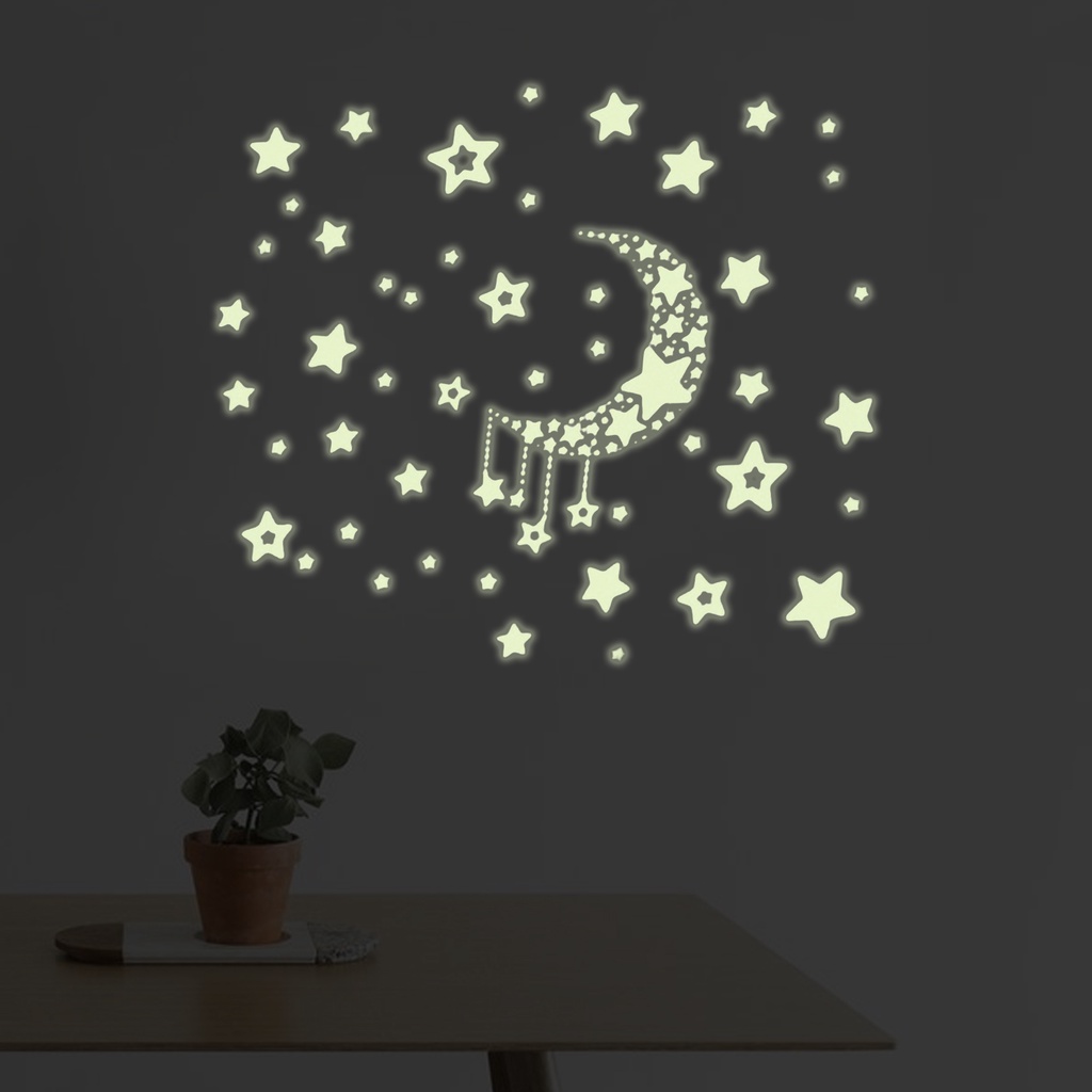 Miếng Dán Tường Dạ Quang Tự Dính Hình Trăng Sao Trang Trí Nhà Cửa DIY